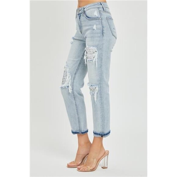 RISEN Mid-Rise Sequin Patched Jeans - Picture 3 of 5